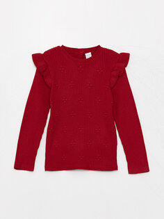 Мягкий текстурированный вязаный свитер с круглым вырезом для маленьких девочек LCW baby, яркий красный