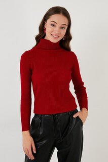 Мягкий акриловый свитер с водолазкой стандартного кроя в рубчик 4614102 Lela, красный