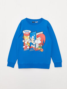 Толстовка для мальчика с длинными рукавами и круглым вырезом с принтом Sonic LCW Kids, темно-синий