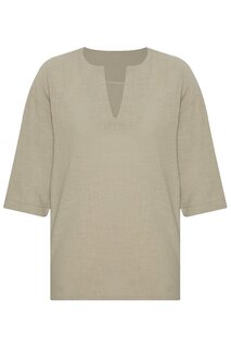 Мятная льняная рубашка оверсайз с V-образным вырезом и короткими рукавами 2YXE2-45964-58 XHAN