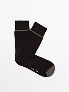 Длинные носки с контрастной горизонтальной полоской Massimo Dutti, черный