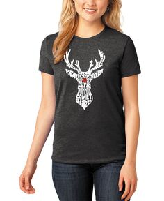 Женская футболка premium blend с изображением оленей санта-клауса word art LA Pop Art, черный