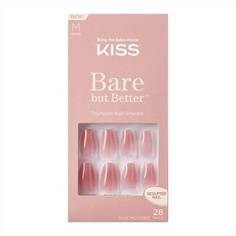 Bare But Better Trunude Fake Nails Маникюрный набор телесных оттенков для ногтей, 28 устойчивых к расслоению и размазыванию ногтей для приклеивания, Kiss