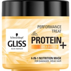 Schwarzkopf Protein+ Treat 4-в-1 питательная маска для волос с протеином и маслом ши 400 мл, Gliss