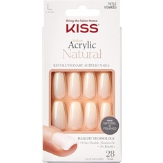 Salon Acrylic Natural Collection Достаточно прочные квадратные накладные ногти длинной длины, 28 шт., Kiss