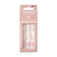 Маникюрный набор Kiss Press-On Nails Bare But Better, телесные накладные ногти, легкая отделка, 30 ногтей, Impress