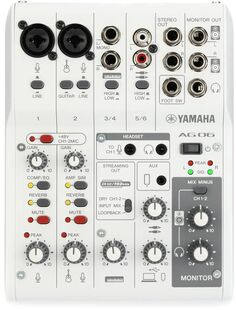6-канальный микшер Yamaha AG06 Mk2 и аудиоинтерфейс USB — белый