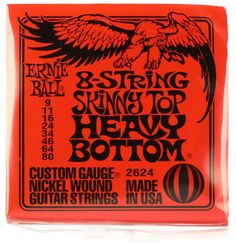 Струны для электрогитары Ernie Ball 2624 Skinny Top Heavy Bottom Slinky с никелевой обмоткой — .009-.080, 8-струнные