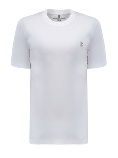 Футболка из хлопкового джерси с вышитым логотипом Brunello Cucinelli