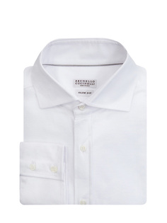 Рубашка Slim Fit из мягкого хлопкового поплина Brunello Cucinelli