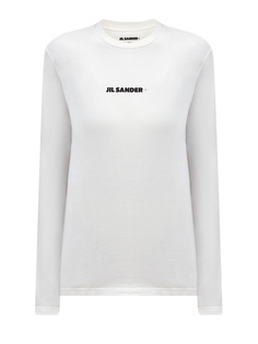 Лонгслив из гладкого хлопка джерси с контрастным логотипом Jil Sander