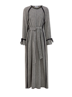 Платье из фактурного хлопка с поясом и контрастным кантом Vika 2.0