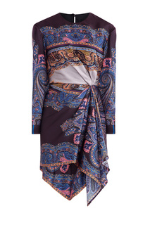 Платье из шелка с фирменным узором и с асимметричным подолом Etro