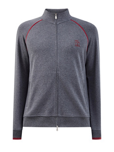 Толстовка из хлопкового футера на молнии с контрастными деталями Brunello Cucinelli