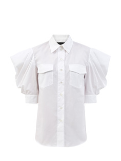 Хлопковая блуза с короткими архитектурными рукавами Rochas