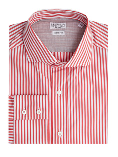 Рубашка из тонкого эластичного хлопка в полоску Brunello Cucinelli