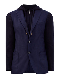 Комбинированный пиджак из плотной шерсти и трикотажа в рубчик Eleventy
