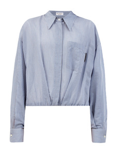 Укороченная рубашка из органзы Shadow Stripe с деталью Мониль Brunello Cucinelli