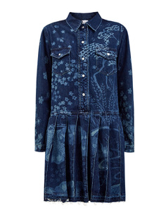 Платье из денима с принтом Asian Toile de Jouy Red Valentino