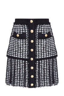 Юбка-трапеция из фактурной ткани с пайетками и вставками из вуали Balmain