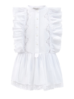 Белая блуза с ажурным декором и оборками Ermanno Firenze