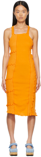Оранжевое вязаное платье в рубчик с завязками Sherris
