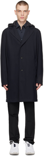 Черное контрастное пальто с капюшоном BOSS