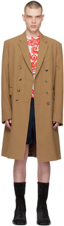 Коричневое двубортное пальто Dries Van Noten