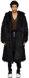 Черное пальто из искусственного меха с капюшоном Sulvam