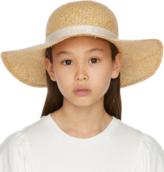 Детская бежевая шапка из рафии с логотипом и лентой Chloé Chloe