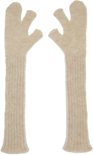 Бежевые перчатки из шерсти альпаки MM6 Maison Margiela