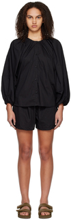 Черная пижамная рубашка и пижамные шорты The Release Tuck Set Deiji Studios