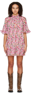 Розовое мини-платье с цветочным принтом GANNI