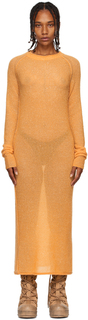 Оранжевое платье макси с металлизированной нитью Acne Studios