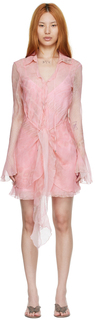 Розовое шелковое мини-платье Blumarine