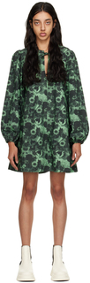 Зеленое мини-платье с принтом GANNI