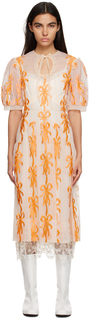 Оранжевое платье-миди с вышивкой Simone Rocha