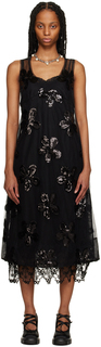 Черное платье-миди с цветочным принтом Simone Rocha