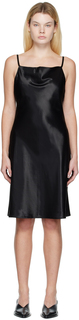Черное мини-платье-комбинация с воротником-хомутом DRAE