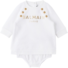 Комплект из платья и трусов Baby White с тиснением Balmain