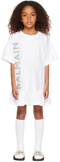 Детское белое платье с оборками Balmain