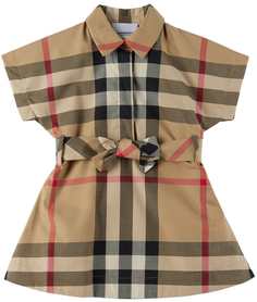 Бежевое платье в винтажную клетку Baby Baby Burberry