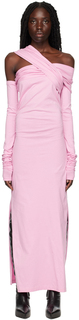 Розовое платье-миди с отворотом MSGM