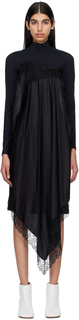 Черное платье-миди с длинным рукавом и вставками MM6 Maison Margiela