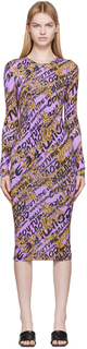 Пурпурное платье-миди с принтом Versace Jeans Couture