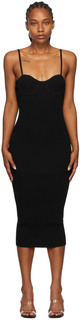 Черное платье-миди в рубчик с люверсами Helmut Lang