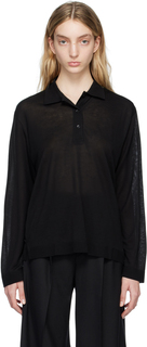 Черная футболка-поло с широким воротником Filippa K