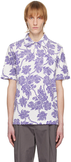 Бело-фиолетовая футболка-поло с цветочным принтом Dries Van Noten