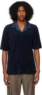 Темно-синяя футболка-поло с расстегнутым воротником Agnona