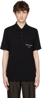 Черная футболка-поло с вышивкой Giorgio Armani